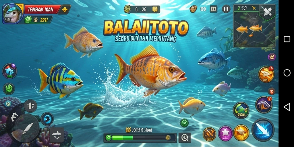 Tampilan gameplay seru dalam BALAITOTO saat menembak ikan.