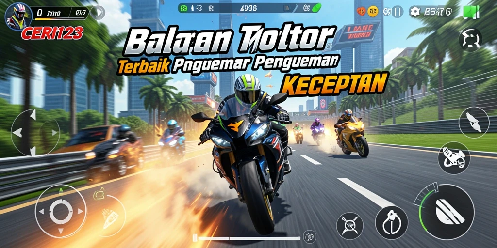 Gameplay seru CERI123 dengan balap motor yang mendebarkan.