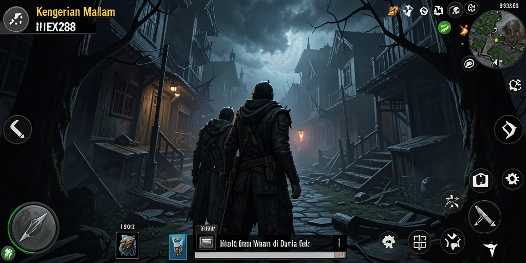Screenshot gameplay NEX288 yang menampilkan suasana horor yang mencekam.