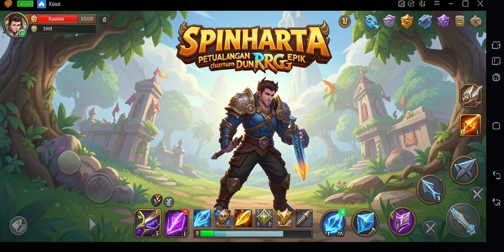Screenshot gameplay SPINHARTA menampilkan pertarungan epik di dunia RPG.