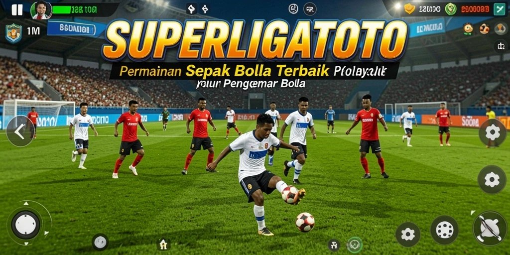 Screenshot gameplay SUPERLIGATOTO yang menampilkan aksi mendebarkan di lapangan.