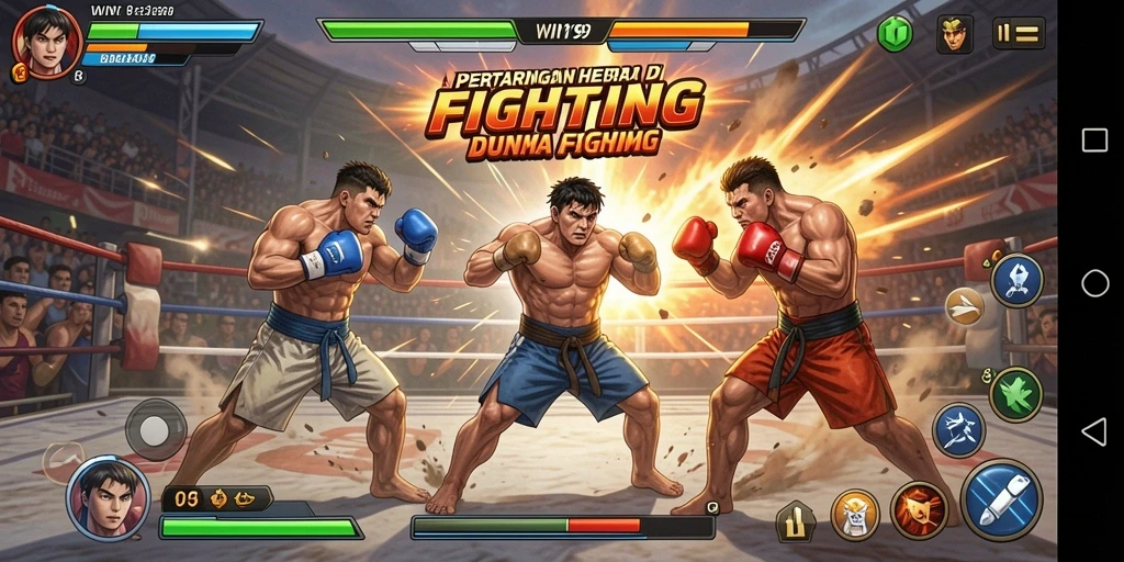 Tampilan gameplay seru dalam WIN199 dengan karakter Fighting yang menarik.